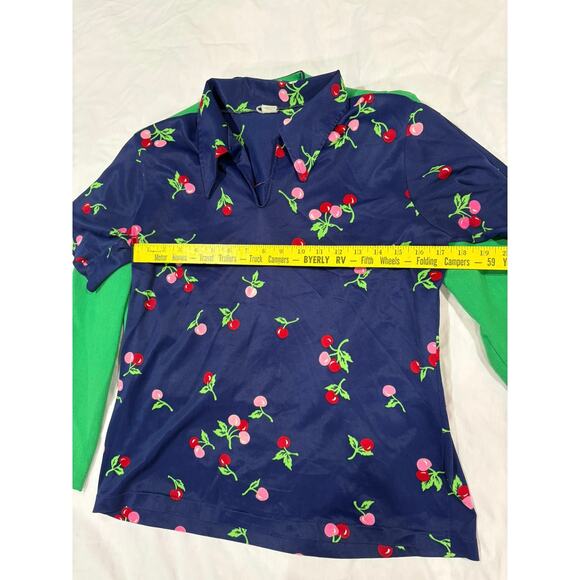 Vintage Green Blazer w/ Blue Cherry Top Size Medium - Picture 11 of 12